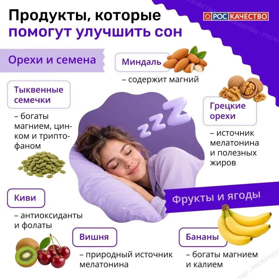 Роскачество назвало 5 продуктов, которые «взламывают» мозг и заставляют его вырабатывать гормон сна